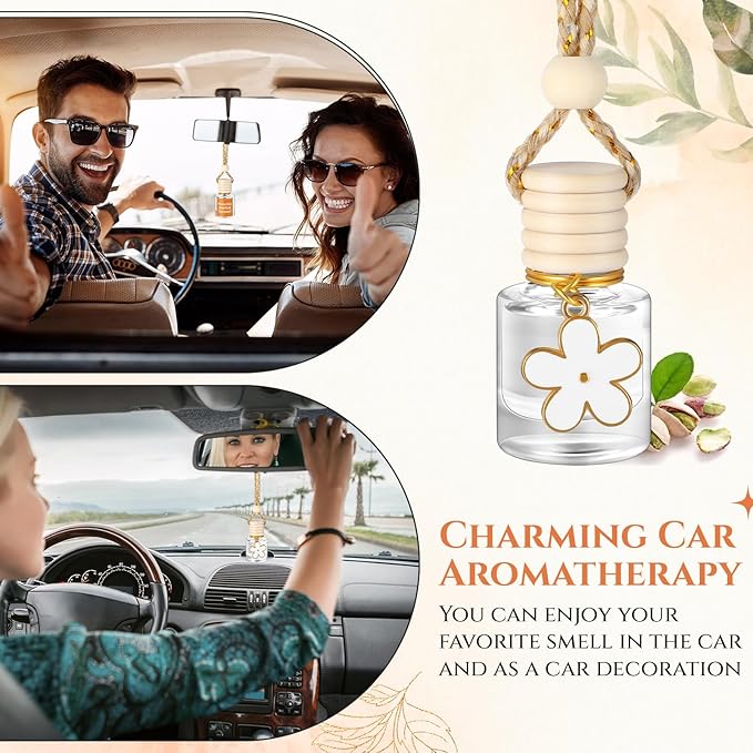 Siifert 2 Sets Hanging Car Air Freshener and Essential Oil Diffuser, Car Air Freshener Daisy Essential Oil Diffuser Long Lasting Automobile Aromatherapy (White,Pistachio & Salted Caramel)
