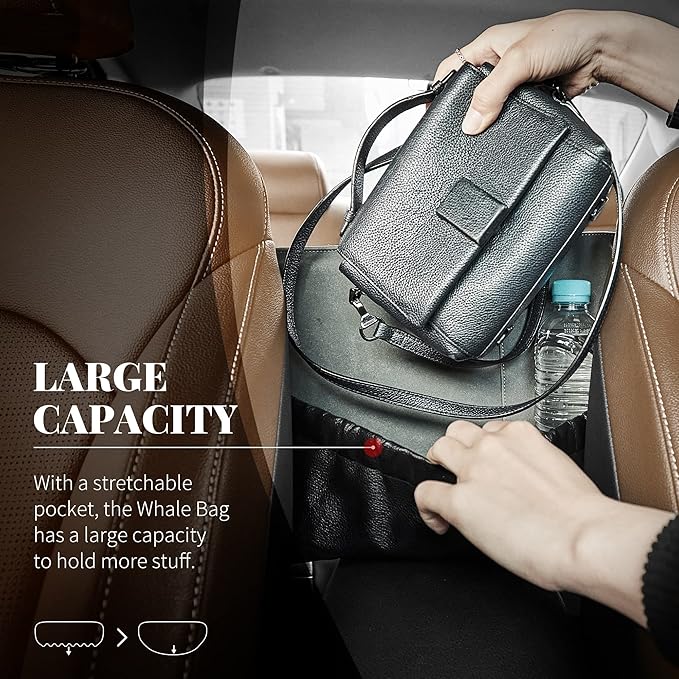Premium Purse Holder for Car – 1 Compartment Midsize Front Seat Storage Barrier – Elegant Faux Leather & artificial Fur Car Handbag Holder – Automotive Consoles & Organizers