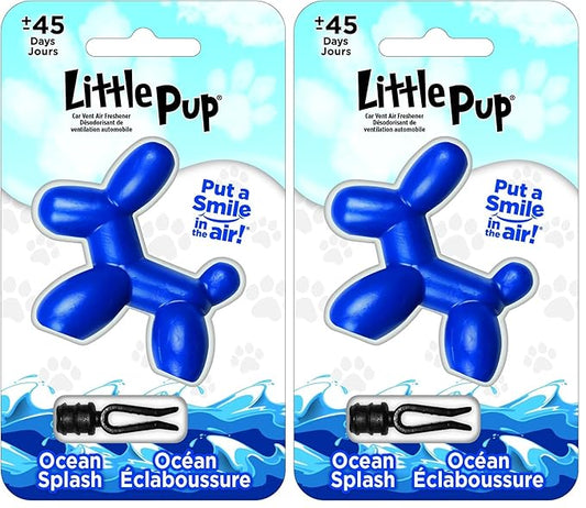 Little Pup 96603 Ocean Splash Scent, Car Air Freshener, Clips to A/C Air Vent, Alcohol-Free Fragrance Oil, Non-Hazardous and Non-Toxic Plastic, Set of 1 (Pack of 2)