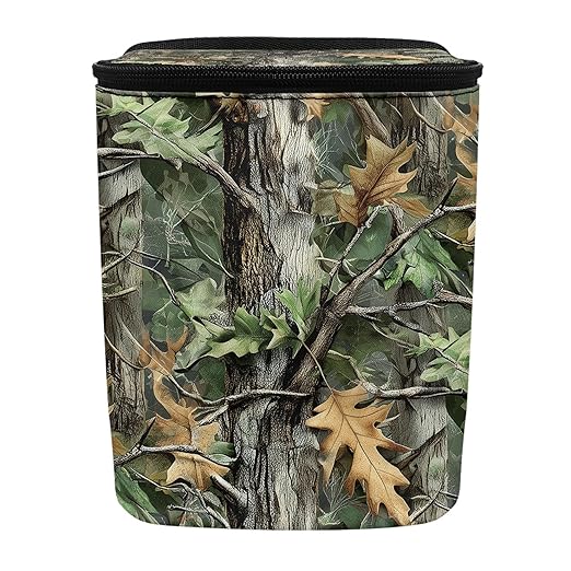 Camo Hunting Car Trash Can with Adjustable Straps Foldable Auto Garbage Can for Console Front Rear Seat Woodland Forest Tree Trash Bin for SUV Van Sedan Truck