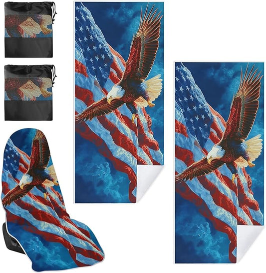 1 Pack Car Towel Seat Covers with Storage Bag, Multifunctional Towel for Gym Outdoor Sport, Picnic, Beach, Pet Dog Travel,Non-Slip Washable Car Seat Protector (Bald Eagle)