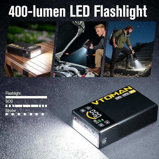 VTOMAN X3 Jump Starter with Air Compressor, 3500A Portable Car Battery Jumper Starter (9L Gas/8.5L Diesel Engines) with 160PSI Auto-Shutoff Tire Inflator, 12V Lithium Battery Booster Pack, Jump Box