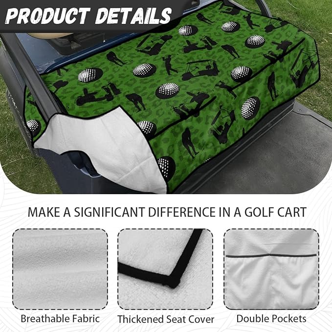 Universal Golf Cart Seat Cover with 4 Pockets Soft Golf Cart Seat Towel Blanket Fits 2-Seat Golf Carts
