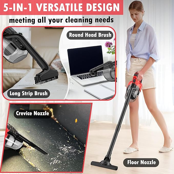 Cordless Vacuum Cleaner for Milwaukee M18 Battery, 5 in 1 Cordless Vacuum with 500W Brushless Motor Max 18000r/Min，50CFM 100AW Handheld Vacuum Cordless for Floor, Carpet, Car，Furniture(No Battery)