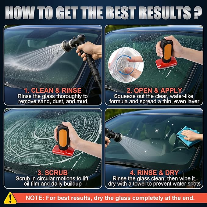 Dreyoo Glass Cleaner, Glass Oil Film Remover for Car, 120ml Roll-on Oil Film Remover with Cleaning Board, Automotive Cleaning Brush for Car Windows, Improves Clarity and Visibility (2pcs)