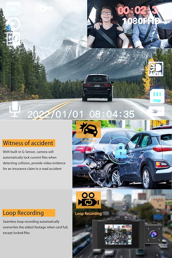 Dual Dash Cam Front and Inside FHD 1080P Dash Camera for Cars Dashcams for Cars with Infrared Night Vision, Car Camera Driving Recorder 24H Park Monitor Motion Detection G-Sensor for Taxi Uber