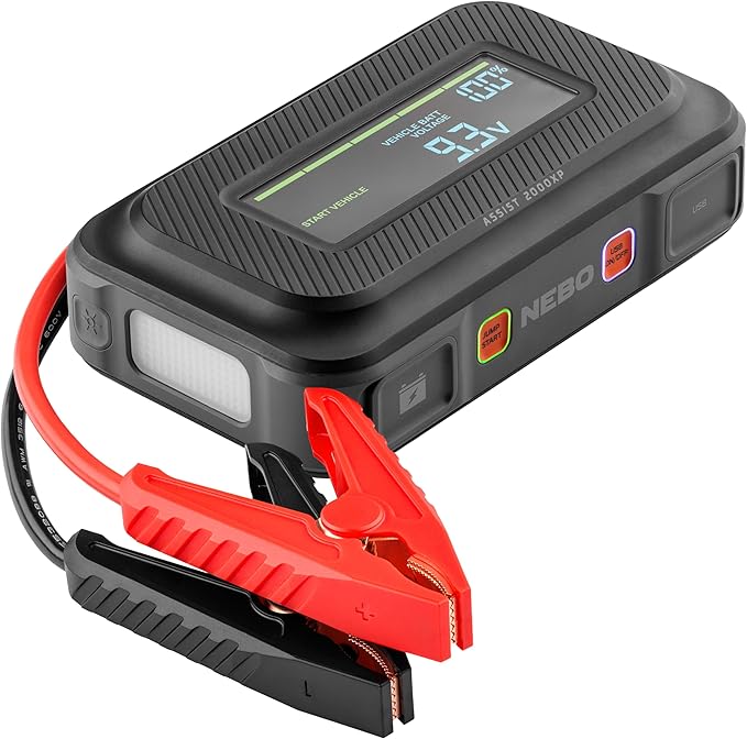 NEBO Assist 2000XP Jump Starter | 2000 Amps, 55.5Wh Power Supply, Multi-Device Charging, and Integrated Floodlight, USB Compatible, Portable Battery, Automotive, Emergency, Smark-Proof Safety