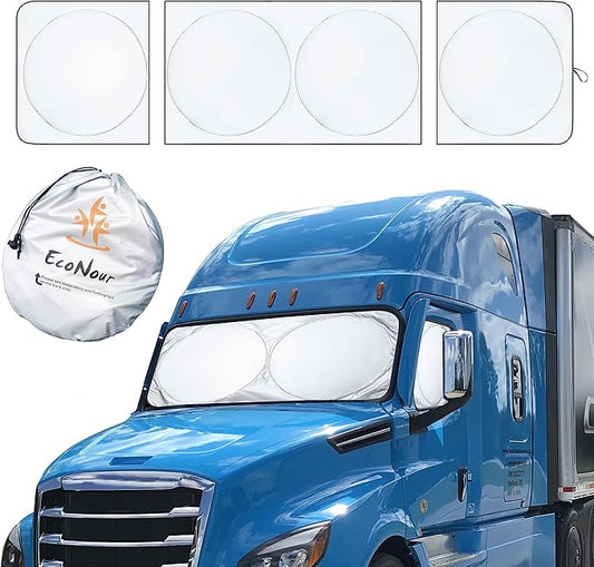 EcoNour Detachable Semi-Truck Sun Shade for Windshield and Side Windows | 500T Polyester Maximum Coverage to Block UV/Sun Heat Rays | Best for Semi, Commercial & Big Rig