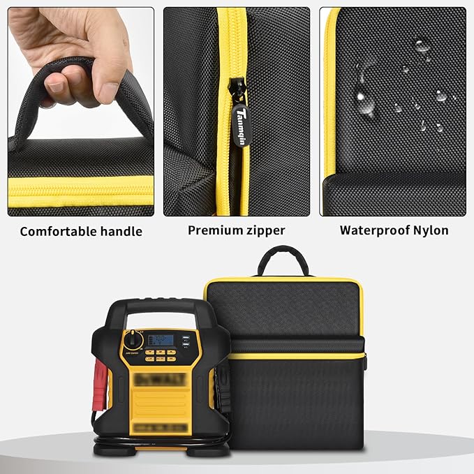 Car Jumper Starter Storage Bag Compatible with DEWALT DXAEJ14 Digital Portable Power Station Air Compressor, Carrying Case Holder Container (Black with Yellow Inner Case Only)