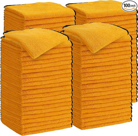 Tallew 100 Pcs Microfiber Towels:16"x16" Microfiber Drying Towels Bulk Micro Fiber Car Cleaning Cloth for Cars Drying Washing Polishing Office Windows Cleaning Household Supplies (Yellow)