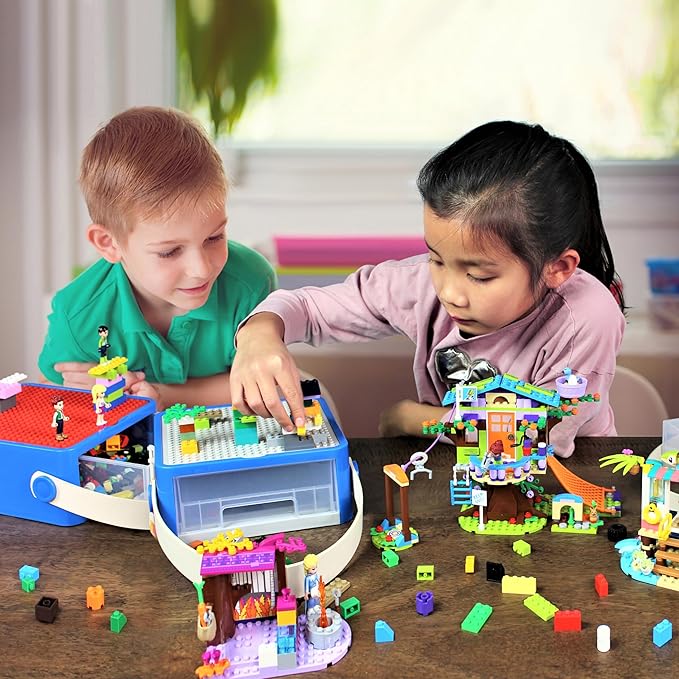 Bins & Things Storage Bin Organizer Box - Toy Storage Case for Building Blocks, Small Dolls and Accessories - Kids Toy Suitcase with Baseplate Lid - Mess-Free Organizer for Travel and Playroom