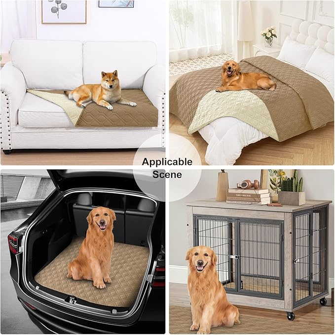 Smiry Reversible Waterproof Couch Covers for Sofa, Washable Dogs Pet Couch Covers for 3 Cushion Sofa Pet Friendly, Water Resistant Furniture Protector Slipcover, Geometric (82"x120", Camel/Beige)