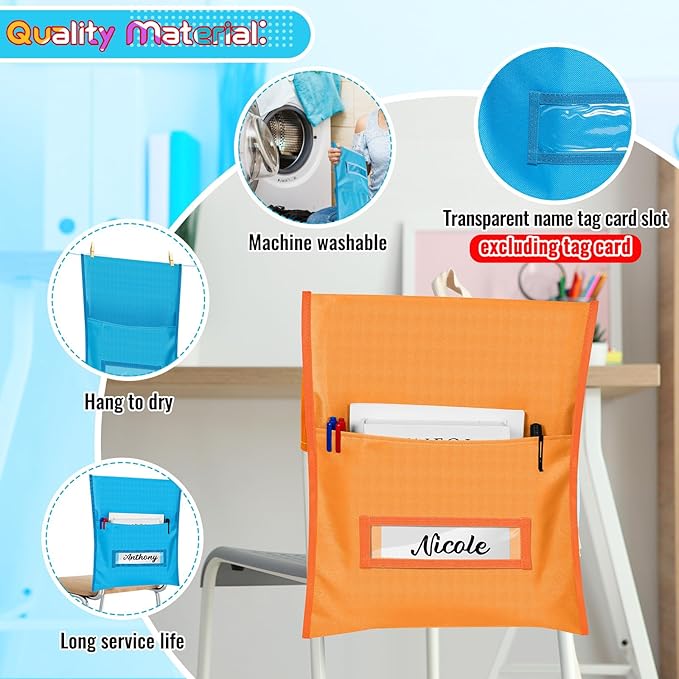 Chair Pockets for Classroom Chairback Pocket Chart 14 x 18 Inch Desk Organizer Pocket Chair Bag for Seat School Classroom(Classic,Colorful,36 Pcs)
