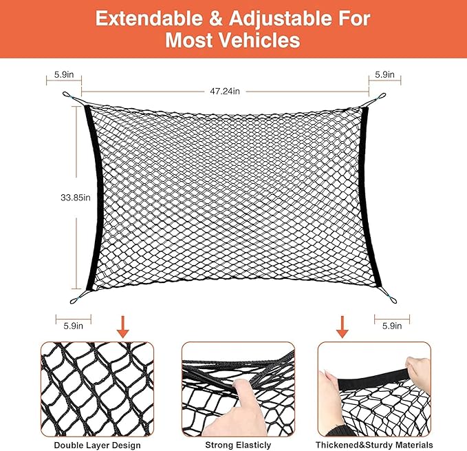 Car Dog Barrier Net for Toyota Sequoia 2007-2020, Easy to Install and Remove,with Flexible Bungee Cords Adjustable,Dual Layer Safety Net,Pet Restraint