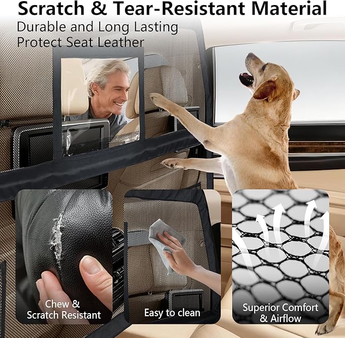 50" Pet Dog Car Barrier with Removable Visual Window, Pet Barrier for Car Escape-Proof, Back Seat Divider & Cargo Area Gate, Durable Dog Net for Car, Ideal for Trucks, SUV & Mid-Sized Vehicle