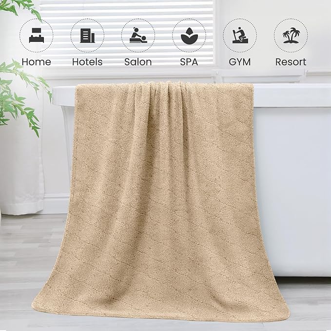 JML Microfiber Bath Towels, Oversized, Ultra Soft, Super Absorbent and Fast Drying, No Fading Large Bathroom Towel Set for Sport, Travel, Fitness, SPA and Yoga (Coral Fleece - Camel, 30 in x 60 in)