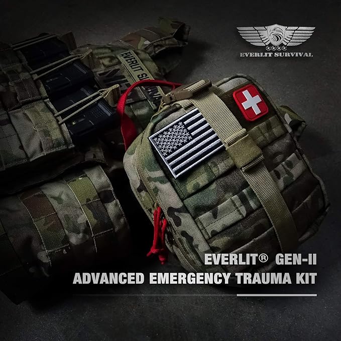 EVERLIT Advanced Trauma Kit, CAT GEN-7 Tourniquet, TCCC Compliant, Mil-Spec Nylon Laser Cut Pouch with 36" Splint, Military Combat Tactical IFAK for Emergency Bleeding Control
