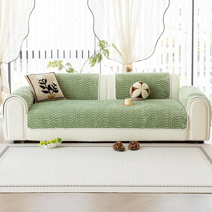 Plush Warm Sofa Covers Washable, Funny Fuzzy Couch Cover for Dogs Washable, Non-Slip Couch Covers for Recliner, Soft Sofa Slipcover for Pet & Kid(1PC, Green, 36"×36", Single Seater)