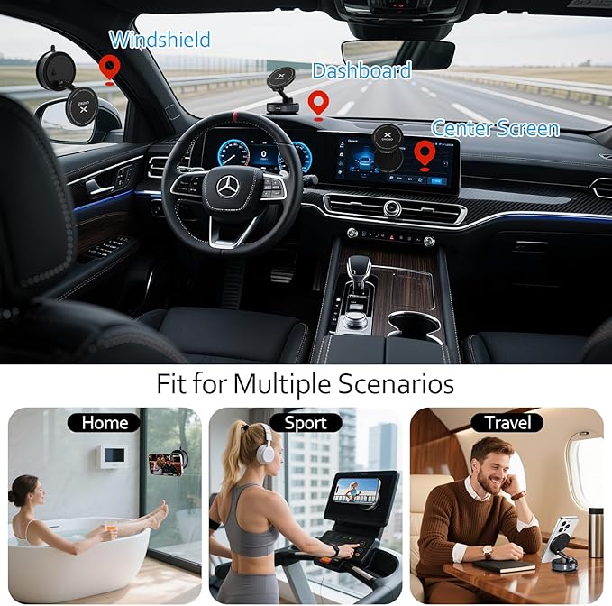 Vacuum Magnetic Phone Holder for You Car 360° Adjustable 96LBS Ultra Suction Cup Car Phone Mount for MagSafe Cell Phone Holders for iPhone 17 Pro Max 16 15 14 13 12 Air Plus