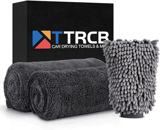 TTRCB Car Wash Kit, Car Cleaning Kit, 2PCS Car Drying Towel (36" x 24"), Car Wash Mitt, Microfiber Towels for Cars, Ultra-Absorbent, Streak Free, Car Detailing Accessories Supplies for SUV, RV, Trucks