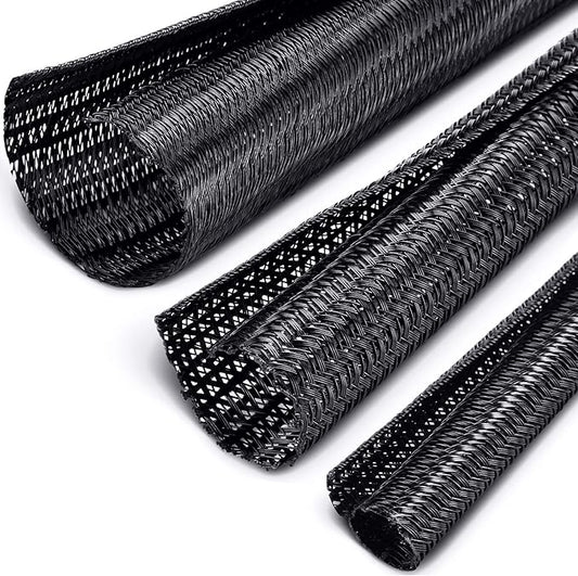 Boao 3 Pieces Cord Protector Wire Loom Black Tubing Cable Sleeve Split Sleeving for USB Charger Cord Cover Audio Video Cable, Each Size 10 ft 3/4 Inch, 1/2 Inch, 1/4 Inch