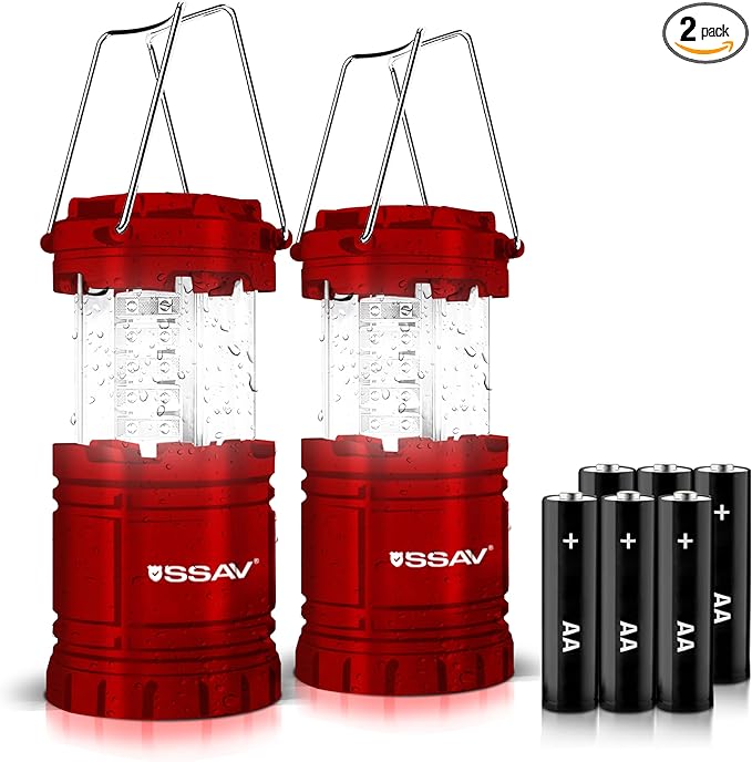 2 Pack LED Camping Lantern, LED Lanterns, Suitable Survival Kits for Hurricane, Emergency Light for Storm, Outages, Outdoor Portable Lanterns, Red, Collapsible | Batteries Included