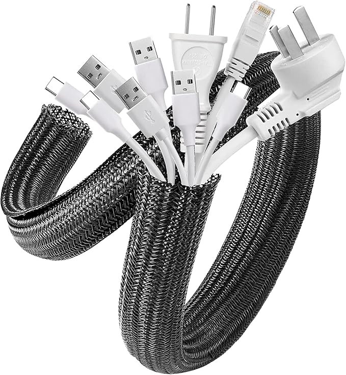 AGPTEK Cable Sleeve, 10ft - 1.5 inch Cable Management Desk Cord Cover Organizer Wire Hider for Home Office Computer TV Wire Loom Tubing Pet Proof Cord Protector from Cat Dog Chewing, Black