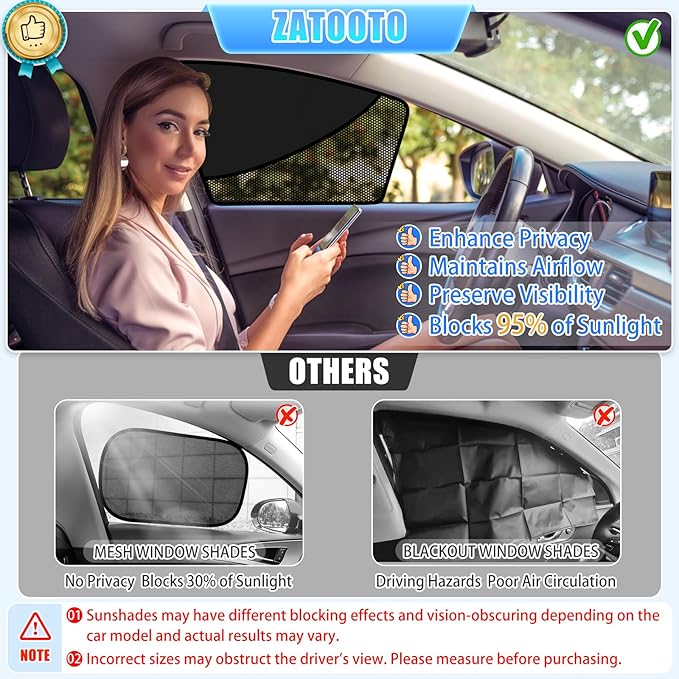 ZATOOTO Car Window Shades Front Window Sun Shade Half Blackout & Half See-Through Car Window Cover for Driver Side Privacy and Visible in One Magnetic Universal for Most Cars for Camp, Travel, Nap