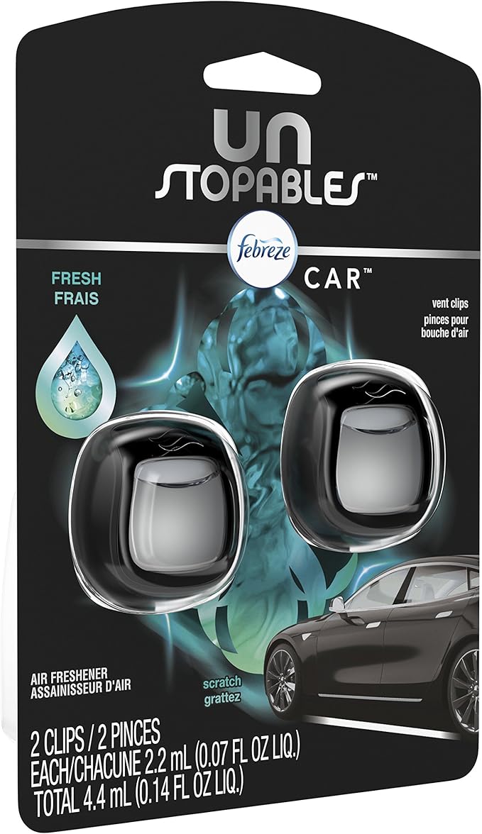 Febreze Vent Clip Car Air Freshener, Odor Eliminator, Unstopables Fresh Scent, 2 CLIPS