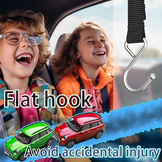 Purse Hook for Car, Safe Flat S-Shape Headrest Hooks for Car, 100 LBS Heavy Duty Car Seat Hooks, Multi-Use Car Bag Hooks & Sports Fence Hook for Bags (2 Pack)