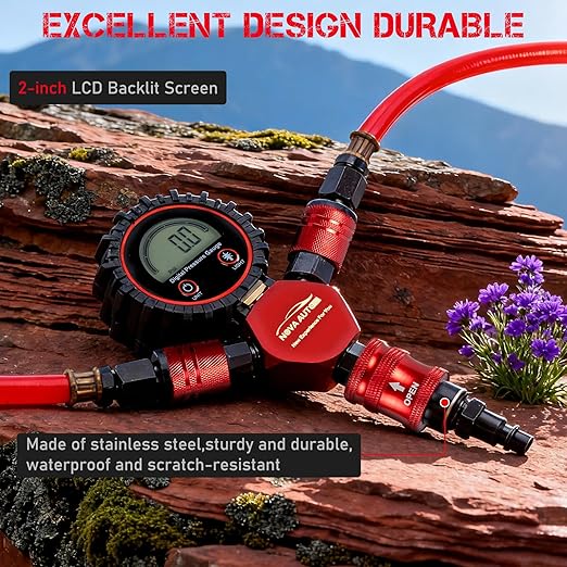 4 Tire Inflation Deflation System,Fits up to 200" Wheelbase,300psi Digital Tyre Pressure Gauge and Plastic Suitcase,4 Tire Inflation Kit for Truck,Car,Trailers,Motorcycles