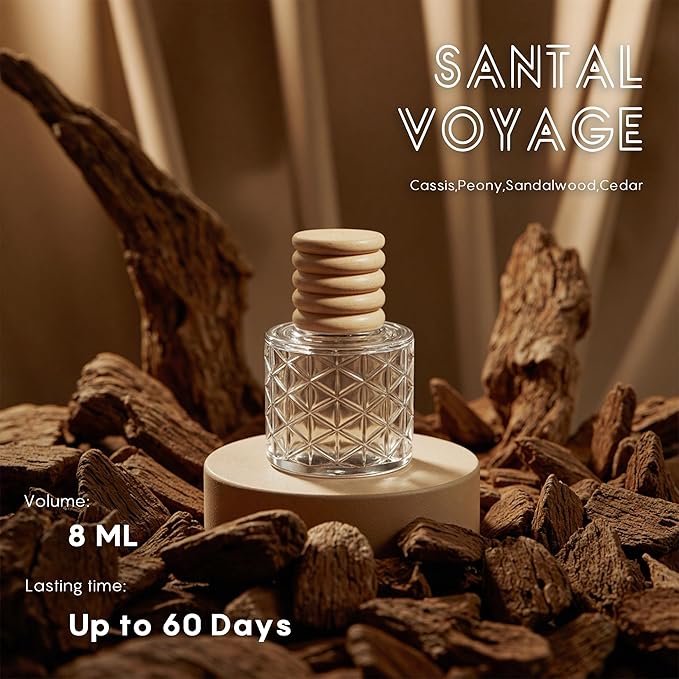 Car Air Freshener-Santal Voyage Scent Car Fresheners Long Lasting Essential Oil Car Diffuser- Cute Car Accessories for Women Interior without Methyl Carbitol&Hexylene Glycol