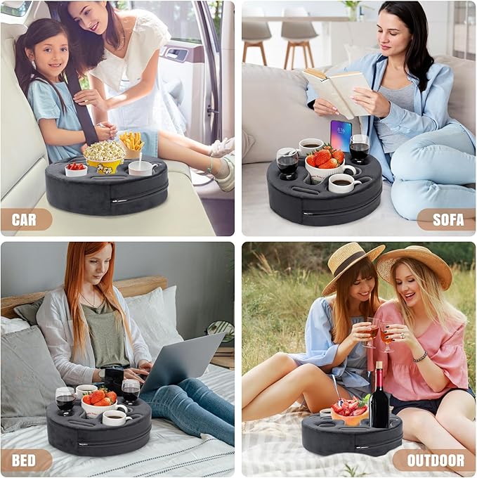Couch Cup Holder-Sofa Cup Holder Pillow | Couch Caddy Buddy | Drinks Cupholder Tray Organizer for Bed, Rv, Tv, Car, Man Cave, Boat, Remote, Snacks| Gift for Couch Potato,Newborns' Partent (Grey)
