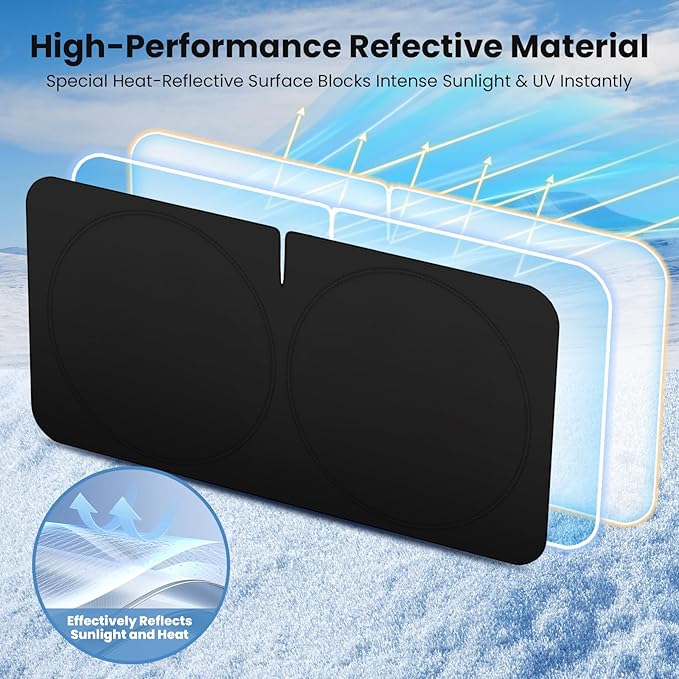Windshield Sun Shade, Reflective Sunshade for Car Windshield with Mirror Cut-Out, Blocks 99% UV Rays & Keeps Vehicle Cool, Fits Cars, Trucks, SUVs & Vans, Fade-Resistant, (Medium)
