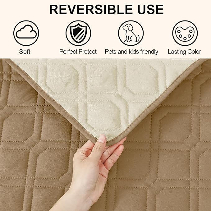 Smiry Reversible Waterproof Couch Covers for Sofa, Washable Dogs Pet Couch Covers for 3 Cushion Sofa Pet Friendly, Water Resistant Furniture Protector Slipcover, Geometric (52"x82", Camel/Beige)