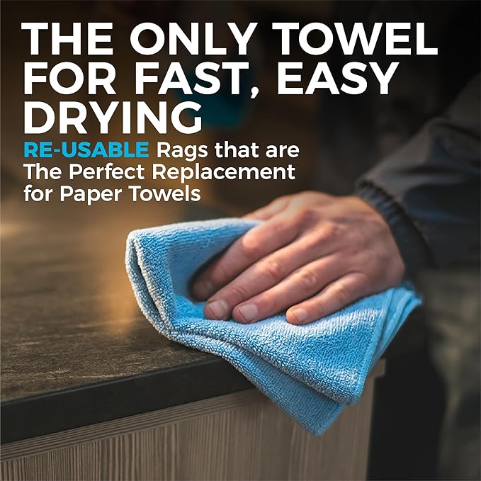 The Rag Company - All-Purpose Microfiber Terry Cleaning Towels - Commercial Grade, Highly Absorbent, Lint-Free, Streak-Free, Kitchens, Bathrooms, Offices, 300gsm, 10in x 10in, Midnight (20-Pack)