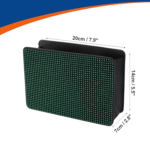 ACROPIX Car Trash Can Trash Bin Foldable 7.9" Length 2.8" Width 5.5" Height Green Black Rhinestone Faux Leather