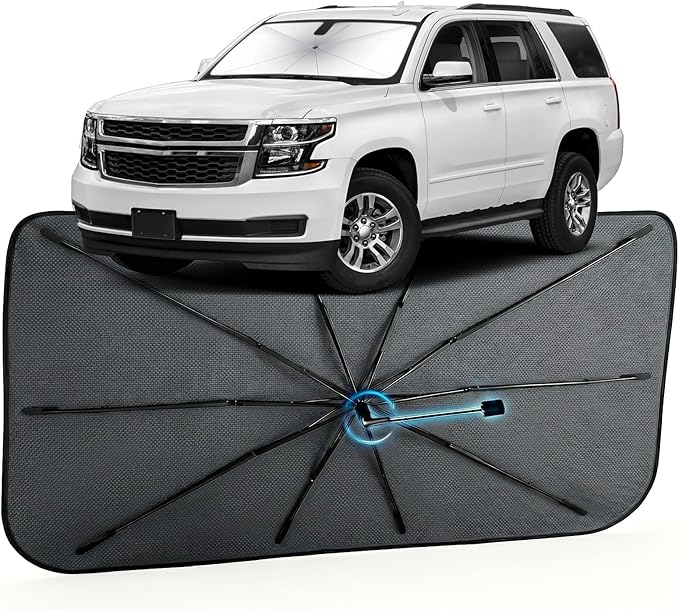 Car Windshield Sun Shade for Chevrolet Tahoe 2015-2020 –[Reflective Coated Fabric] Sunshade Umbrella for Front Window, Car Shades Sun Visor Keep Car Cool and Protects Interior, 1:1 Exact Fit