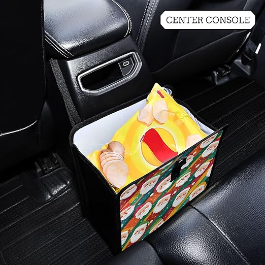 Car Trash Can Organizer Bin with Adjustable Strap for Back Front Seat Console Waterproof Leakproof Collapsible Portable 11 Inch Colorful Diagonal Striped Santa Claus