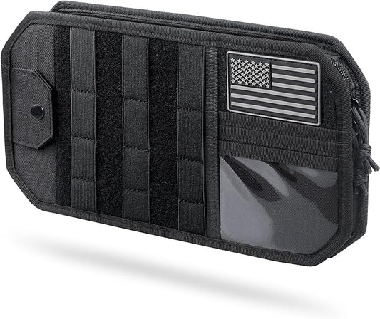 Molle Car Sun Visor Organizer with Zipper Storage Pouch & Glasses Clip, Auto Semi-Rigid MOLLE Panel for Police Gear & Overlanding Accessories, Fit Most Cars, SUVs, Vans & Trucks