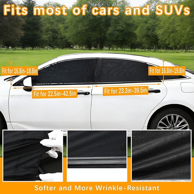 4 Pack Car Window Sunshades Privacy Protection, UV Protection, Breathable and Elastic Fabric, Suitable for Most (99%) Cars(2 Front+2 Back)