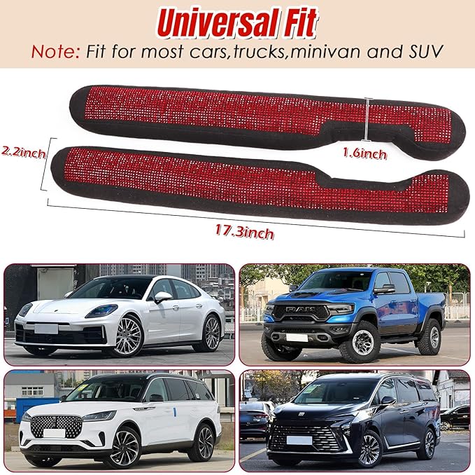 Briwill Bling Seat Gap Filler for Car - 2 Pack Crystal Rhinestone Diamond Red Bling Car Accessories for Women, Gap Blocker Universal fit for Trucks, SUVs, Car Interior Accessories, (Red)