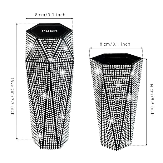 NBTEPEM Bling Car Trash Can with Lid, Bling Car Accessories Trash Bin, Leakproof Auto Garbage Can with 30 Trash Bags, Multipurpose Organizers and Storage for Home, Office (Silver Diamond)