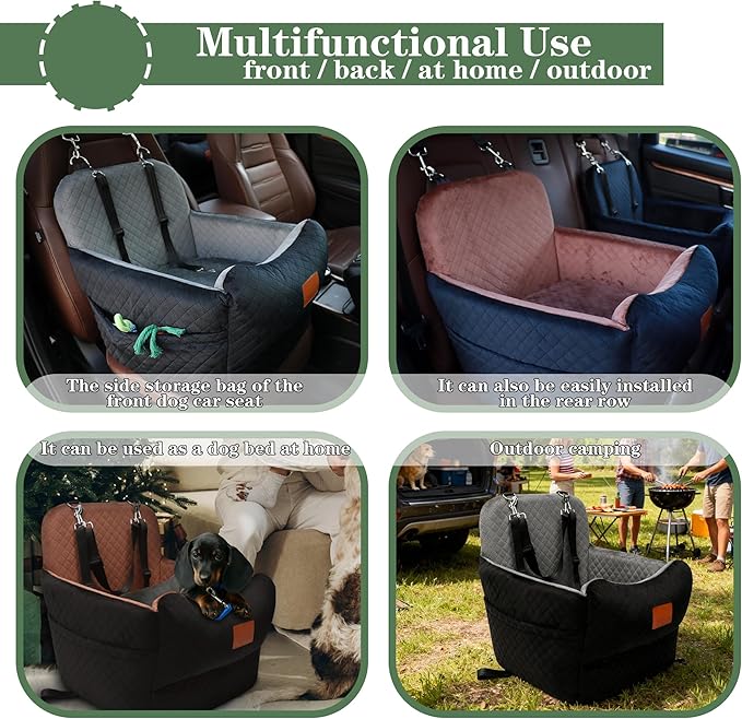 Dog Car Seat for Small/Medium Dogs,2 Adjustable Seat Belt,Memory Foam with Soft Fabric Pets Travel Car Bed with Non-Slip Bottom,Easily Installed in Front and Back Seats,Removable and Washable(H-Grey