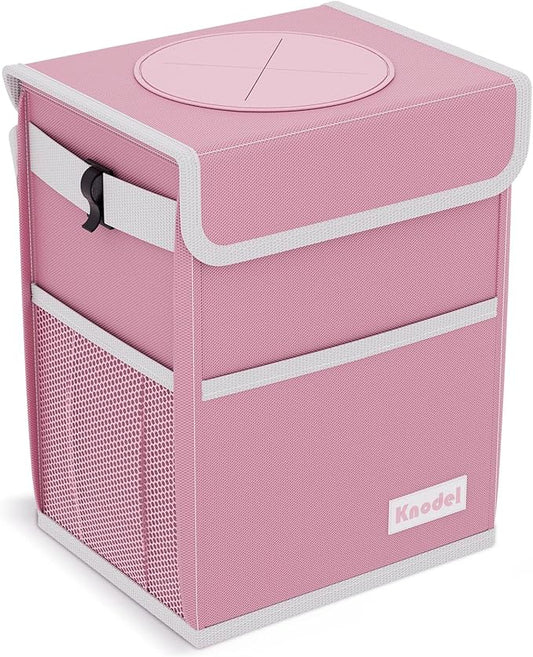 K KNODEL Waterproof Car Trash Can with Lid, Leak-Proof Garbage Bag, Hanging Bin for Women (Pink, Medium)
