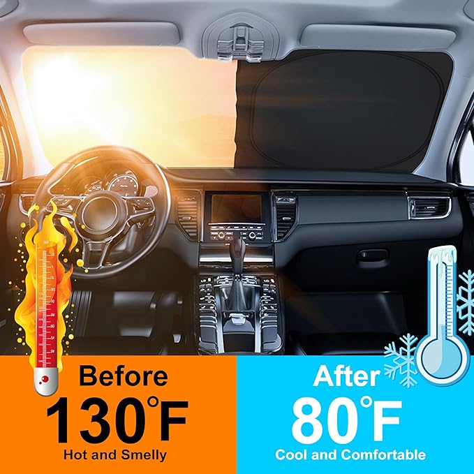 TINGLU Sun Shade for Ford Focus Hatchback 2012-2018 Accessories Windshield Sun Shade Window Shade UV Rays Protection Sun Visor Cover with Steering Wheel Sunshade Storage Bag