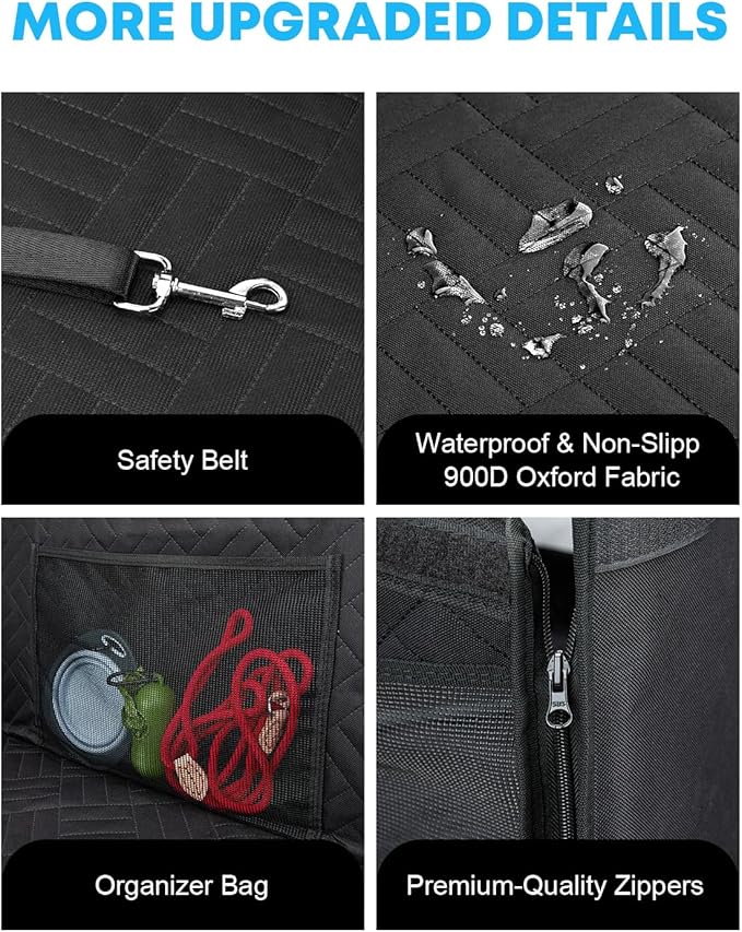 Kohree Dog Car Seat Cover for Medium Large Dogs, Hard Bottom Dog Car Seat Cover for Back Seat Waterproof 600D Car Hammock for Dogs Pet Back Seat Extender for Cars SUV Truck - Upgraded Version
