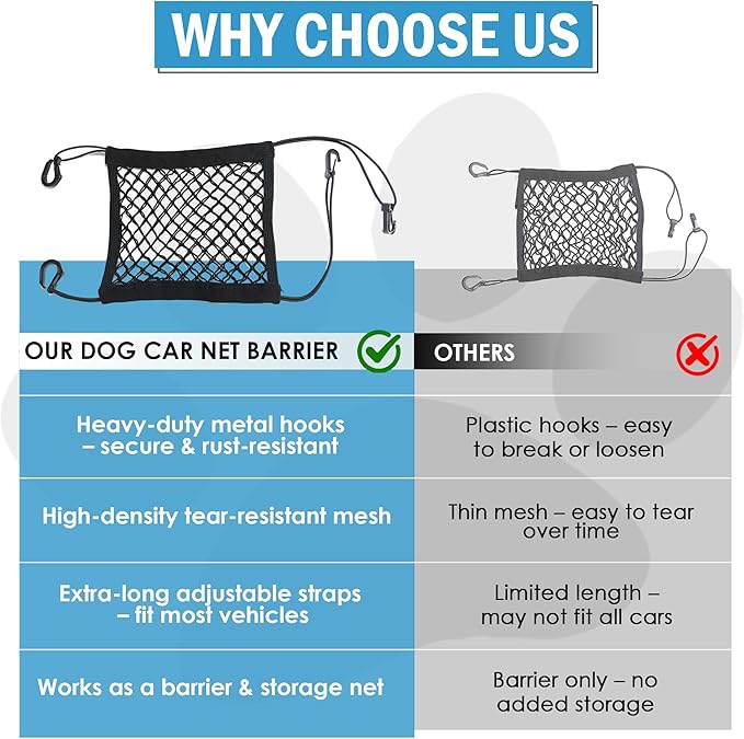 Dog Barrier for Car Back Seat, Stretchable Pet Net Barrier for SUV & Truck, Universal Fit, Easy Install, Keeps Dogs & Kids Safe