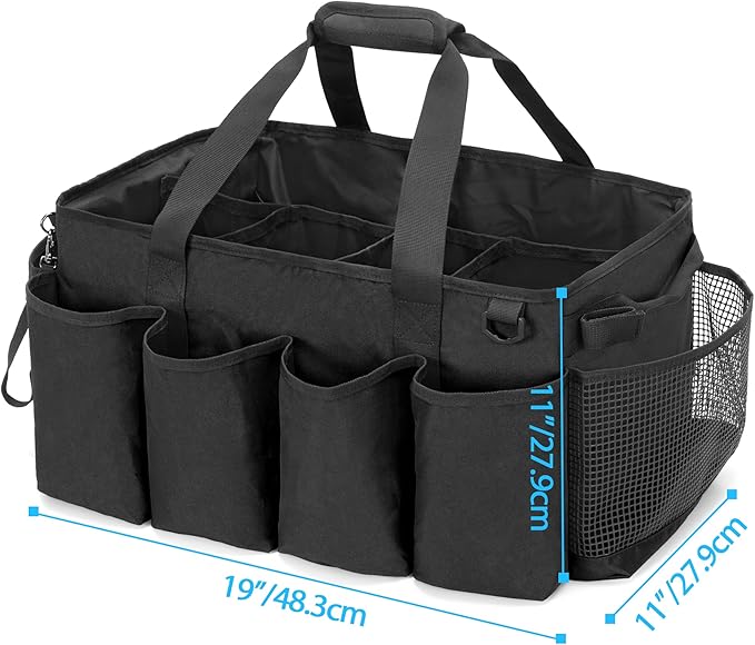 Extra-Large Cleaning Caddy, Organizer with Handles for Cleaning Tools & Products Storage, Large Capacity Tote Bag for Car, Home & Housekeeping Work, Black