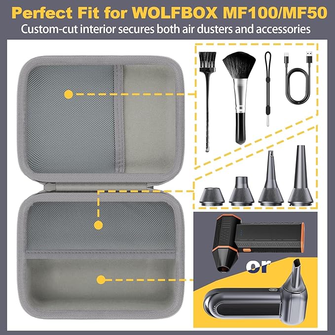 khanka Case for WOLFBOX MF100 /MF50/MF60 /MF70 Electric Air Duster,Hard Storage Bag Compatible with Wolfbox MF100 MF50 Compressed Air Duster and Accessories,Case Only（Gray）